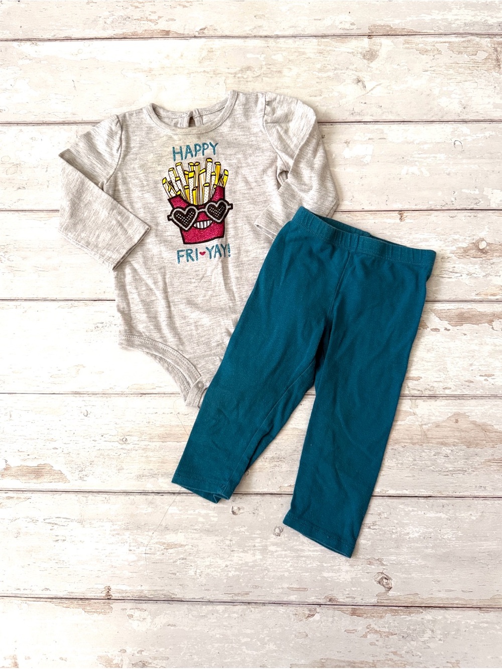 Koala Kids 9-12m Baby Girl Outfit French Fries Funny Bodysuit & Leggings 9m 12m